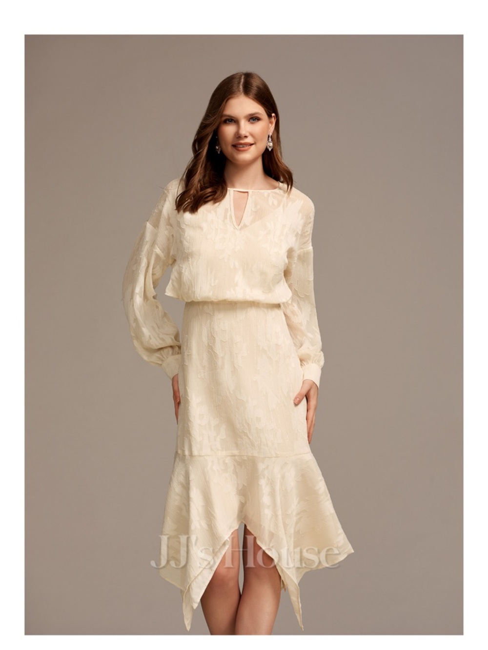 JJs House Cream Textured High-Low Midi Dress